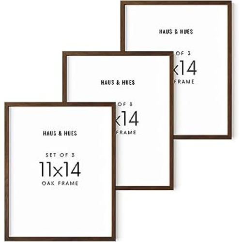 HAUS AND HUES Walnut Wood Picture Frame Set of 3 - 11x14 Inch, Rustic Wall Frames for Gallery Collage