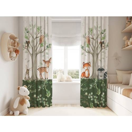 Woodland Nursery Curtains, baby room curtains, bear, fox, deer, buck nursery curtains,woodland theme baby Nursery, Woodland Window Panel