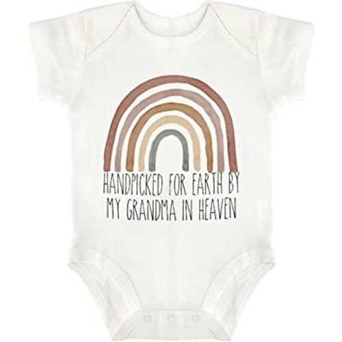 SILYHEART Funny Handpicked for Earth by My Grandma in Heaven Cotton Baby Bodysuit Cute, White, 3months (baby-B-9.7)