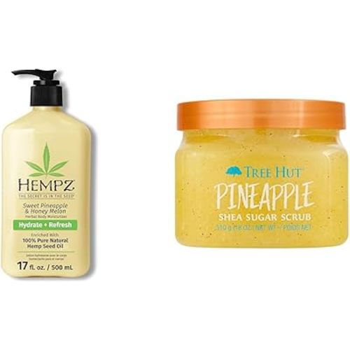 Hempz 17oz Body Lotion & Tree Hut 18oz Pineapple Sugar Scrub