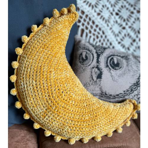 Handcrafted Crochet Velvet Moon Pillow - Plush Boho Accent for Bedroom or Living Room, Great Gift for Celestial Lovers- 2 sizes, 16 colors