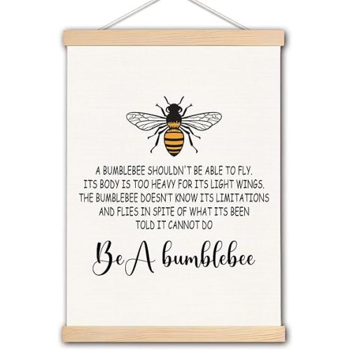 pouep Inspirational Bumblebee Wall Art Poster, Bee Decorations for Home, Motivational Positive Quote Canvas Prints Wall Decor for Home Bedroom Living Room Office, 12x16 Inches