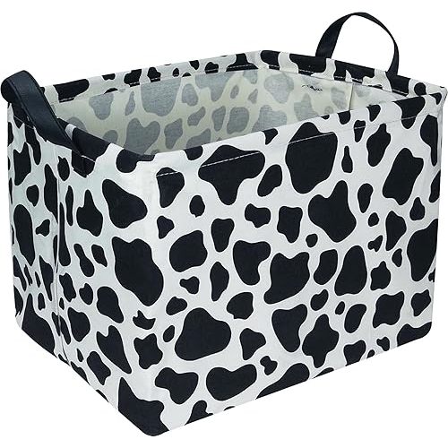 Rectangular Cow Storage Basket,Waterproof Cowprint Box with Handles for Bedroom,Baby Room Decor,Gift Basket for Cow Lovers,Collapsible Kids Toys Bin(Cow)