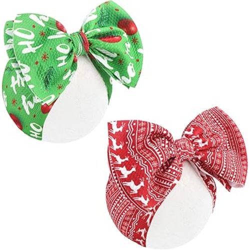 YanJie Christmas Baby Girls Headbands Red Green Bow White Reindeer Headbands Newborn Bows Wide Headwraps Infant Hair Bows Toddler Hair Accessories
