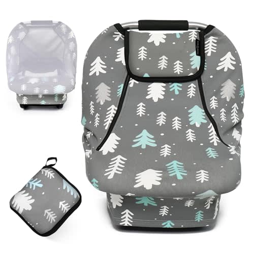 ACRABROS Car Seat Covers for Babies,All Season Infant Carseat Cover Canopy for Boys and Girls,Stretchy Adjustable Peeping Window with Mesh Cover,Warm Breathable Universal, Gray