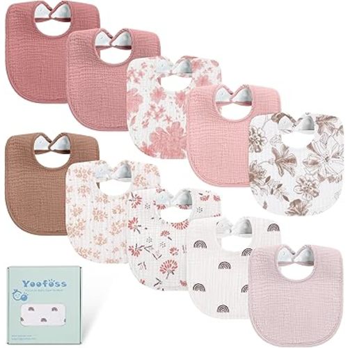 Yoofoss Muslin Baby Bibs for Drooling and Teething, 10 Pack Cotton Bandana Drool Bibs for Baby Girl Boy Unisex 0-36 Months