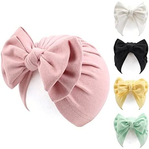 Peecabe Cotton Newborn Baby Girl Hospital Hat Infant Caps Bow Baby Beanie Hats for Girls Spring Summer 0-36 Months