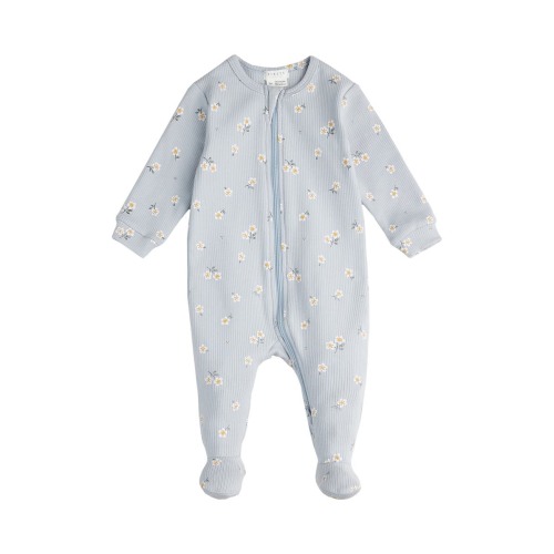 Daisy Print Rib Organic Cotton One-Piece Footie Pajamas, 0-3M