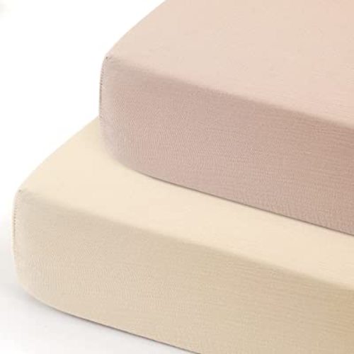 GRSSDER Soft Muslin Crib Sheet 2 Pack, 100% Cotton Crib Sheets for Boys and Girls, Fit Standard Crib Mattresses 52" x 28" Safe and Snug, Beige/Natural