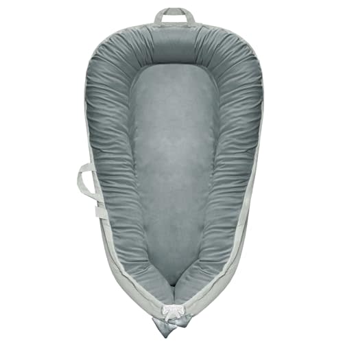 Baby Lounger - Baby Lounger for Newborn 0-24 Months, Baby Nest Breathable & 100% Cotton and Velvet Cover Adjustable Portable Infant Lounger, Co Sleeper for Baby in Bed, Baby Essentials and Gifts