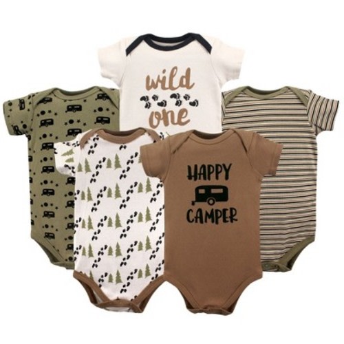 Luvable Friends Baby Boy Cotton Bodysuits 5pk, Happy Camper, Size: 6-9 months