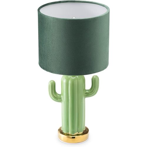 Navaris Green Cactus Table Lamp - Small Lamp 12.8" Tall Light with Ceramic Base for Tables - with E12 Candelabra Bulb Socket - Includes Fabric Shade