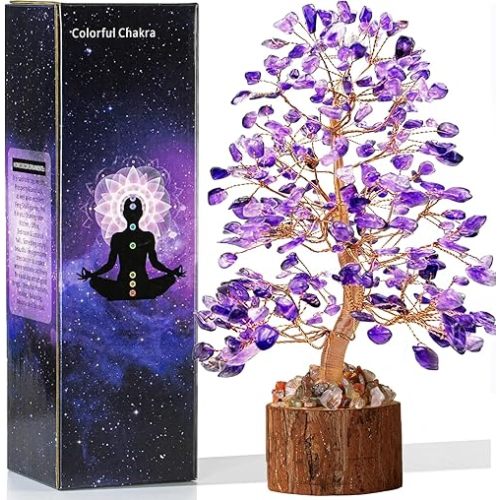 Amethyst Crystal Healing Chakra Tree of Life, Sister Women Mom Birthday Gifts Positive Energy & Good Luck, Bonsai Gem Stone Feng Shui Money Tree House Home Office Room Desk Spiritual Decor