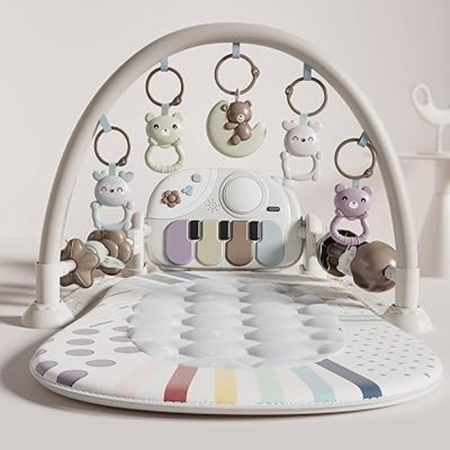 Baby Gym with Kick and Play Piano, Baby Play Mat Tummy Time Activity Gym Mat with 5 Infant Sensory, Music & Lights Boy or Girl for Newborn 0 to 3 6 9 12 Months
