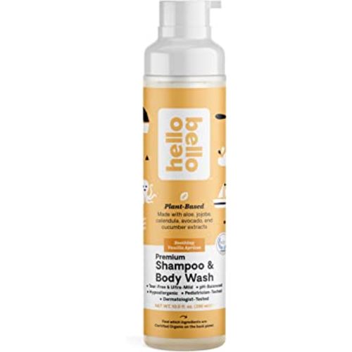 Hello Bello Vanilla Apricot Extra Gentle Shampoo & Body Wash | Tear-Free, Hypoallergenic and Pediatrician Tested, Plant Based Formula for Babies and Kids | 10 FL Oz