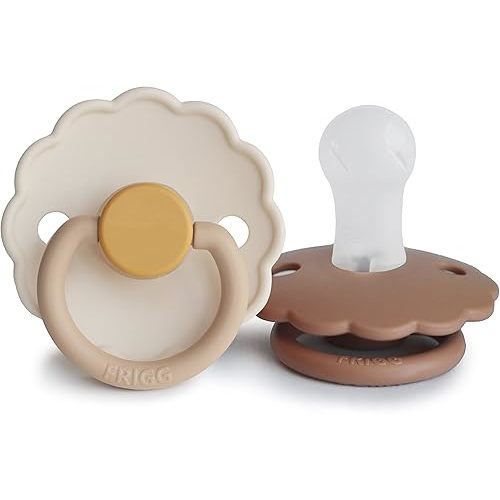 FRIGG Daisy SilkySoft Silicone Baby Pacifier | Made in Denmark | BPA-Free (Chamomile/Peach Bronze, 0-6 Months)