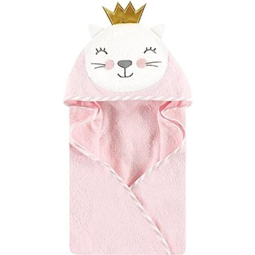 Hudson Baby Unisex Baby Cotton Animal Face Hooded Towel, Cat Princess, One Size