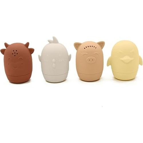 nouka Farm Animals Bath Toy | 4-Pack | 100% Food-Grade Silicone | Squeeze & Squirt Water | Safe & Soft | Dishwasher Friendly | Earth Set