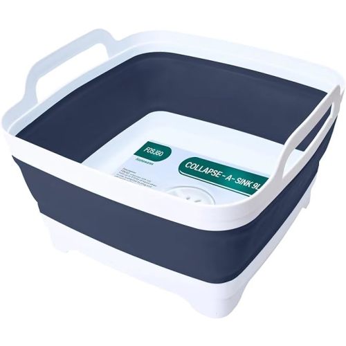2.4 Gal(9L) Collapsible Dish Basin with Drain Plug,Space Saving Multiuse Foldable Sink Tub,Dishpan,Kitchen Sink for Camping,Plastic Tub,Vegetable Washing,RV
