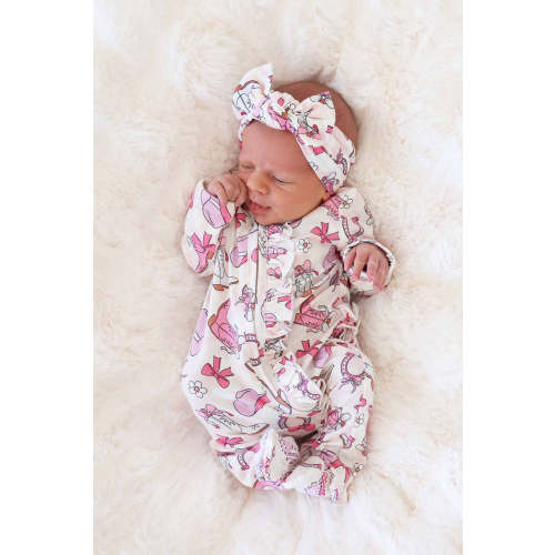 Rodeo Dreams Ruffle Zipper Footie | Pink