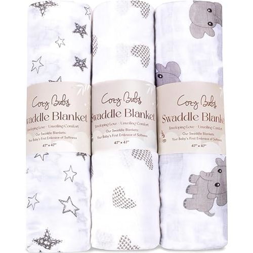 Muslin Swaddle Blankets - Breathable and Skin-Friendly Swaddle Blanket for Girls and Boys - Perfect Nursery Essential and Baby Shower Party Gift - 47 x 47 inches 3-Pack