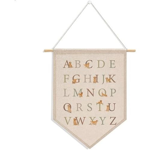 Golden Retriever Alphabet ABC Chart Pennant Flag, Homeschool Preschool Hanging Wall Art Decor for Golden Retriever Lover Kid Room Nursery Playroom, Dog ABC Picture Pennant Flag Banner 14x16 Inch