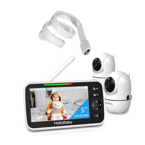 HelloBaby Upgrade 5’’ Baby Monitor 2 Cameras with Mount, 26-Hour Battery, Baby Monitor Mount Without Tools or Wall Damage
