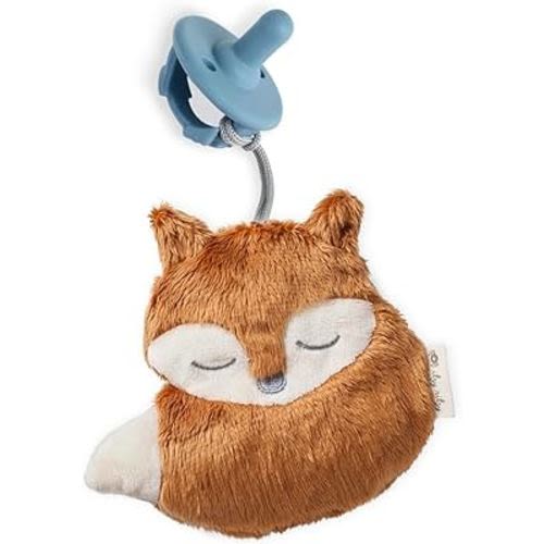Itzy Ritzy Pacifier and Lovey Set; Detachable Plush Fox and Coordinating Blue Silicone Pacifier; Ideal for Ages 0 Months and Up, Fox