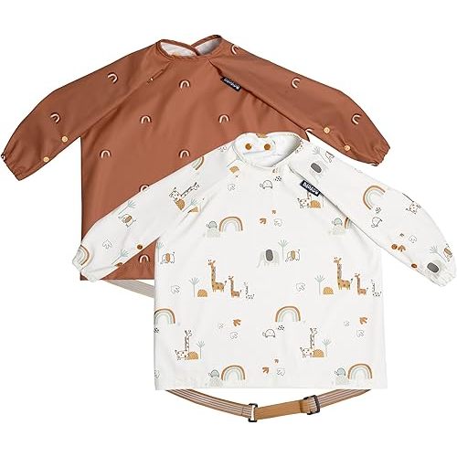 BIBaDO - Long Sleeve Baby Bibs - Babies & Toddlers 6-36 Months - Coverall Baby Led Weaning Bib - Easy Wipe, Soft & Waterproof