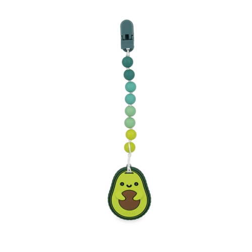 Nuby Pacifinder Pacifier Clip and Silicone Teether Toy for Babies, Green Avocado Design