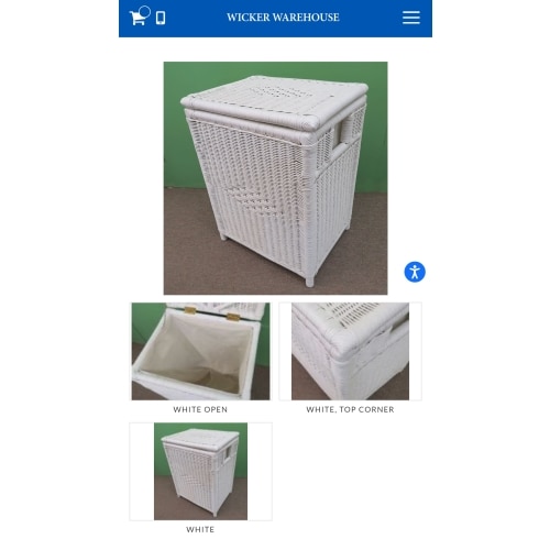 Wicker Hamper with Removable Cloth Lining, All Natural Rattan, White. Large Size