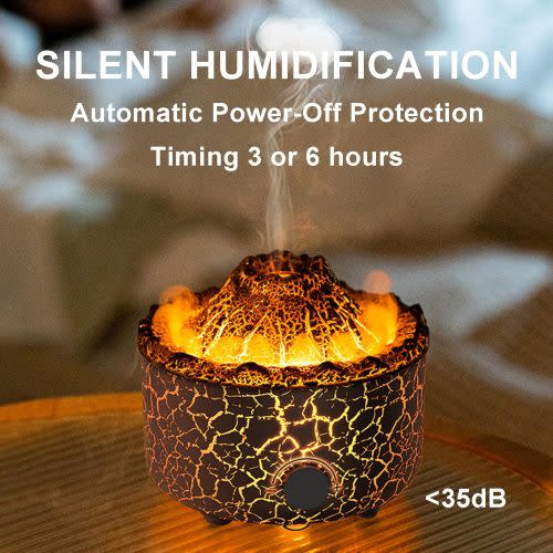 Aromatherapy Essential Oil Diffuser, 560ml Ultrasonic Cool Mist Diffuser/Humidifier with Flame & Volcano 2 Mist Mode, for Bedroom,Office,Home, Auto Shut-Off, Remote Control, Gift (Blcak) - Black
