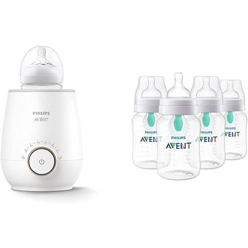 Philips Avent Fast Baby Bottle Warming Bundle with Anti-Colic , AirFree Vent, 9 Ounce, 4 Pack