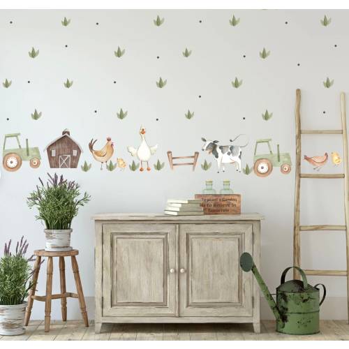 Farm Animals decals, Watercolor Nursery Art Wall Art Pig Cow Horse Sheep Lamb Chicken Donkey Duck Farm house wall art, Farm Animals Nursery