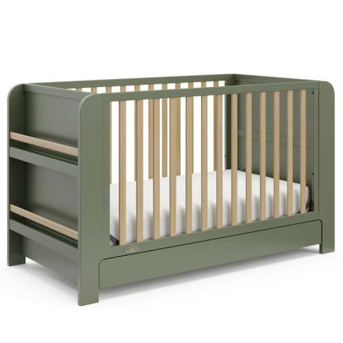 Graco Read-with-Me 4-in-1 Convertible Crib with Drawer, Olive with Driftwood