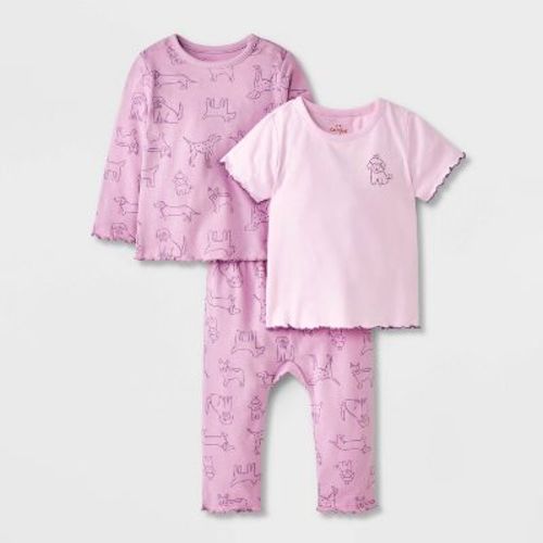 Baby Girls' Dog 3pc Top & Bottom Set - Cat & Jack™ Purple 3-6M