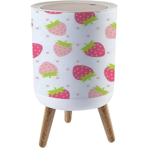 Small Trash Can with Lid for Bathroom Kitchen Office Diaper Fruit Cute fresh strawberry pink polka dot white Design for Bedroom Garbage Trash Bin Dog Proof Waste Basket Cute Decorative