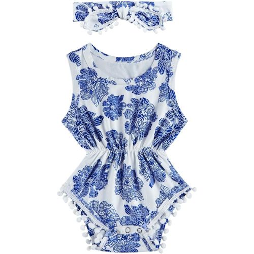 UNICOMIDEA Baby Girls Outfit Newborn Romper Jumpsuits Sleeveless One-Piece Clothes 0-24 Months Bodysuit with Headband