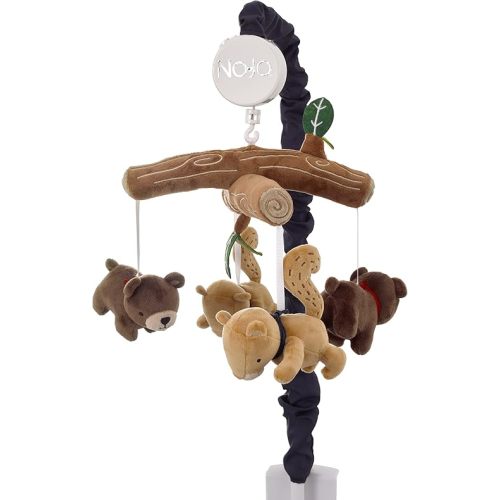 NoJo Into The Wilderness Brown, Tan and Navy, Logs, Bear and Beaver Plush Musical Mobile