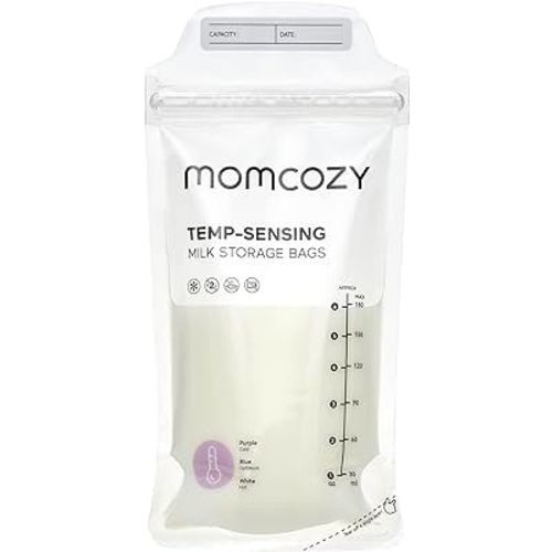 Momcozy Breastmilk Storing Bags, Temp-Sensing Discoloration Milk Storing Bags for Breastfeeding, Disposable Milk Storage Bag with 180ml Self Standing, No-Leak Milk Freezer Storage Pouches, 50pcs