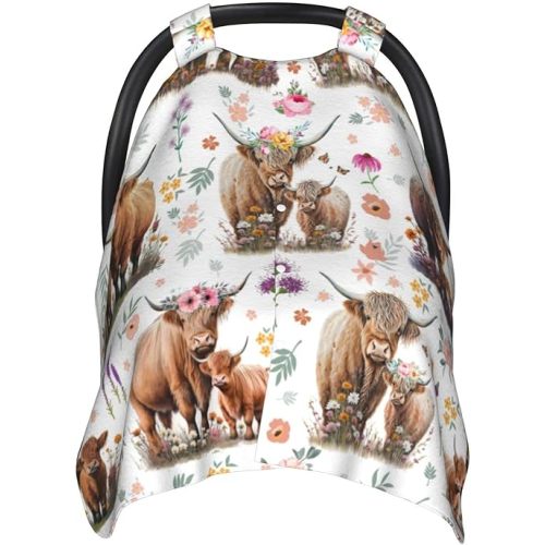 Highland Cow Baby Car Seat Canopy Cover Multi Use Nursing Cover for Newborn Car Seat Canopy Mom Nursing Breastfeeding Covers Newborn Shower Gifts