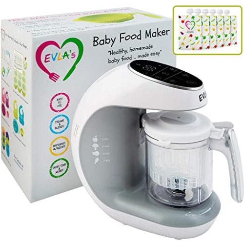 Baby Food Maker, Food Processor Blender Grinder Steamer | Cooks & Blends Healthy,Homemade Food in Minutes | Self Cleans | Touch Screen Control | 6 Reusable Pouches - White
