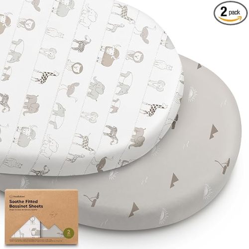 2-Pack Organic Baby Bassinet Sheets Boys, Girls - 100% Cotton Bassinet Mattress Sheets Compatible with Halo Bassinest Swivel Sleeper, Graco, Baby Delight, Universal Bassinet Fitted Sheets (Savannah)
