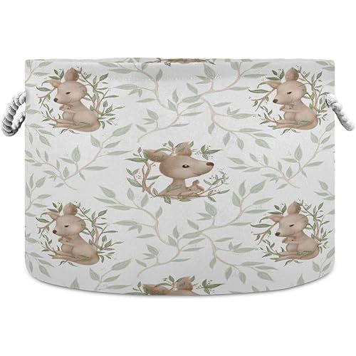 Cute Kangaroo Cotton Rope Basket Large Round Baby Laundry Basket Toy Blanket Books Storage Bin for Bedroom Bathroom Nursery Home Decor, 20 x 14 Inch