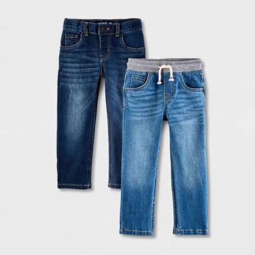 Boys' 2pk Pull-on Straight Leg Denim Pants - Cat & Jack™ Blue Denim 18m