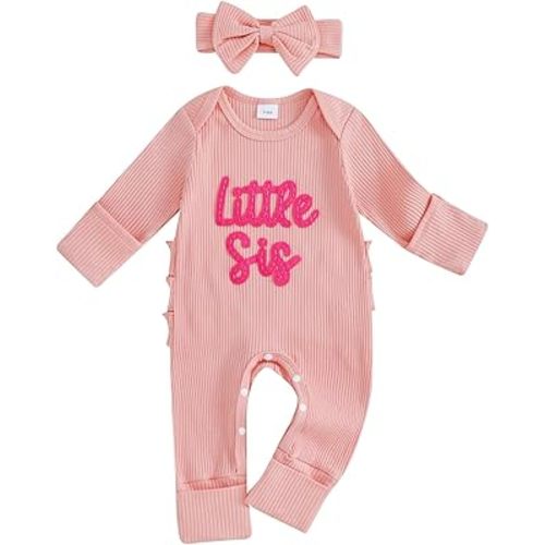 Baby Girl Winter Clothes Newborn Little Sister Going Coming Home Outfit Ruffle Mitten Romper Cute Ribbed Jumpsuit
