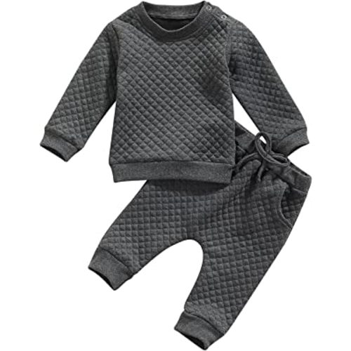 Newborn Baby Boy Girl Clothes Gender Neutral Sweatsuit Unisex Solid Outfit Long Sleeve Warm Pullover Pant Set