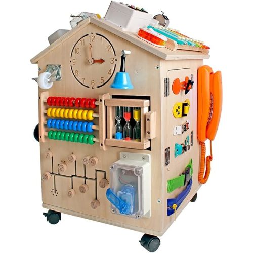 SHIERDU Montessori Wooden Busy House Basic Life Skills and fine Motor Training for Children, pre-School Education and Learning Busy Board, Sensory Game Toys, Large Gifts for Boys and Girls