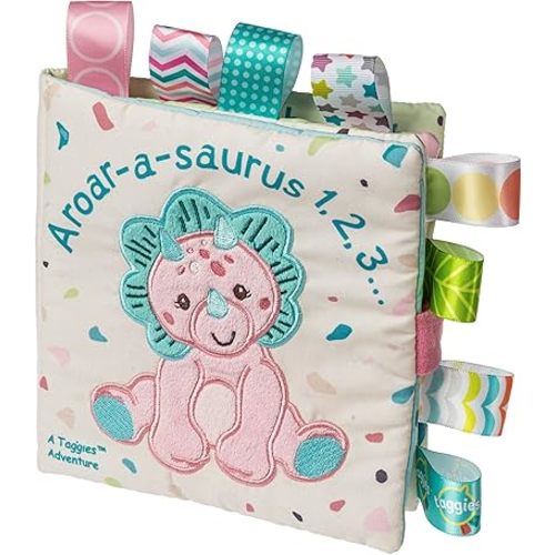 Taggies Soft Cloth Book with Crinkle Paper & Squeaker, 6 x 6-Inches, Aroar-a-Saurus