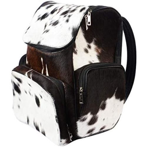 SpazeUp diaper bag - Cowhide Backpack Hair On Brown and White Knapsack Travel Shoulder Bag Dark Brown & White